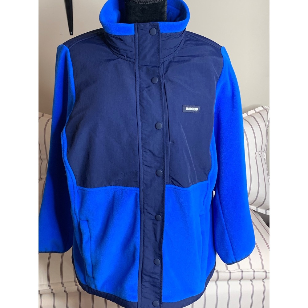 Lands End Colorblock Fleece Jacket Blue Navy Full Zip Women Casual Outerwear 1X